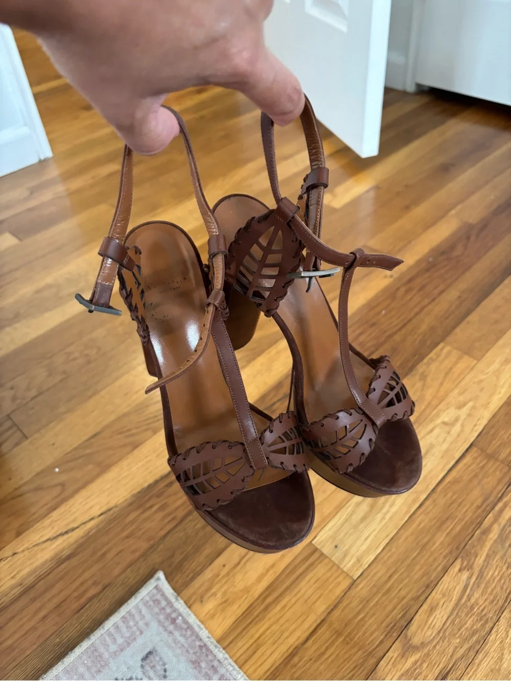 Aquatalia Brown Leather Cutout Platform Sandals